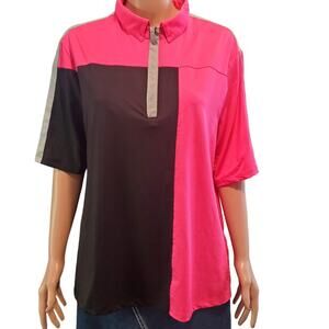 Jamie Sadock Size XL 1/4 Zip Colorblock Neon Pink Black Gray Athetic Top